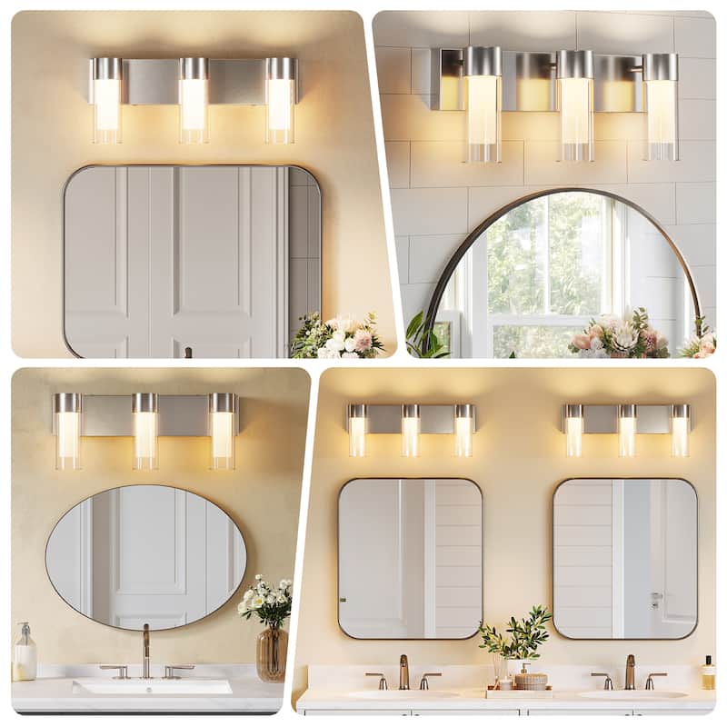 3-Light LED Bathroom Vanity Light Wall Sconces with Glass Shades