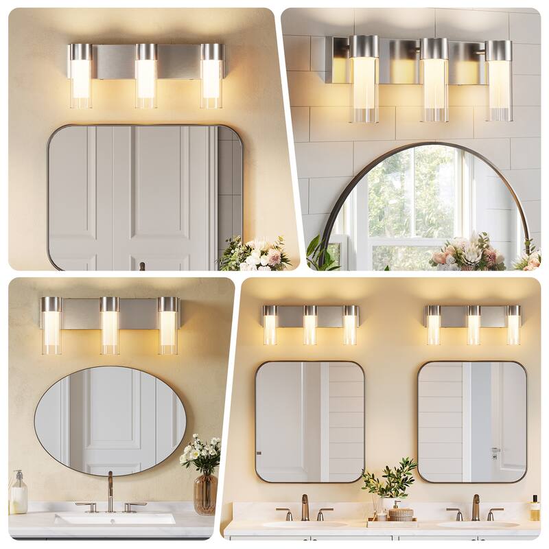 3-Light Vanity Lights Over Mirror, Wall Sconces with Clear Glass Shades for Bathroom Hallway Bedroom
