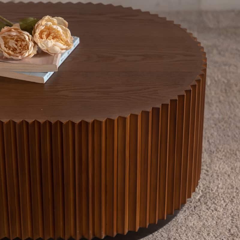 Round Wood Nesting Coffee Table Set of 2 for Living Room