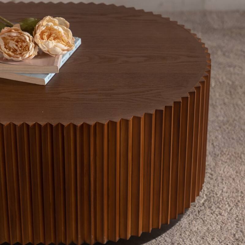 Set of 2, Modern Round Nesting Coffee Tables Stylish Round Grooved Coffee Tables with Handmade Embossed, for Living Room