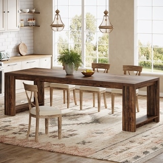 86.6 Inch Farmhouse Dining Table, Large Rectangular Kitchen Table for 6 ...