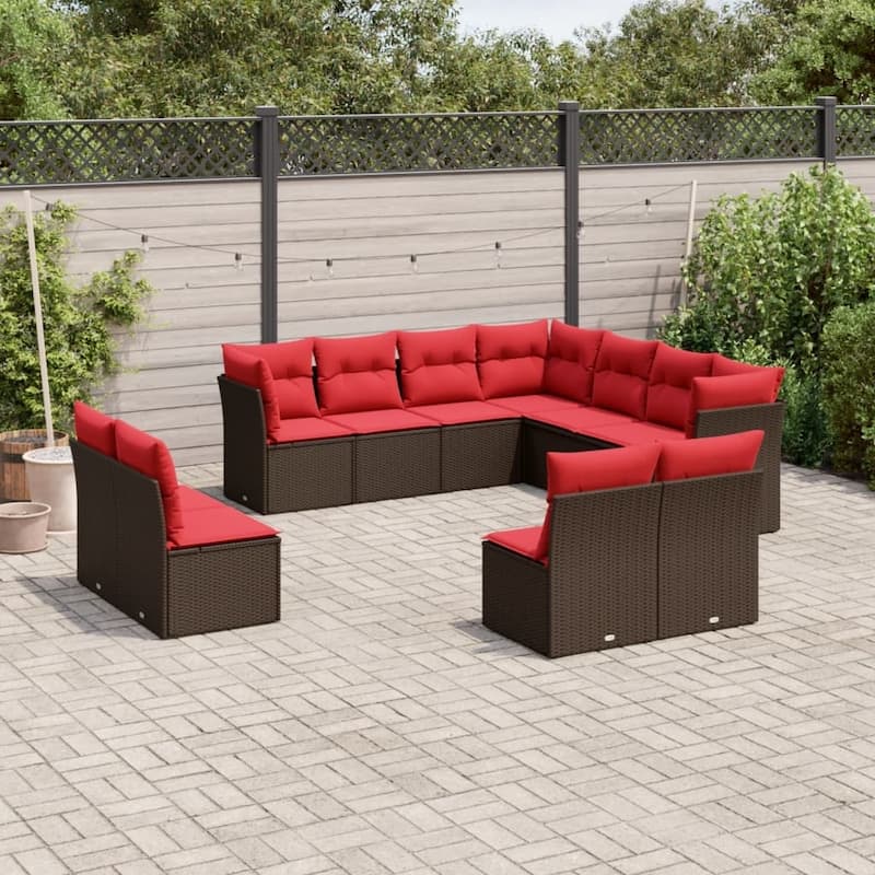vidaXL 11/12 Piece Patio Sofa Set with Cushions Black/Brown/Gray Poly Rattan - 21.7 x 24.4 x 27.2