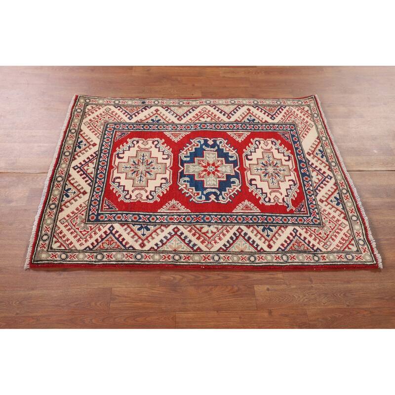 Red Kazak Foyer Rug Hand-Knotted Traditional Wool Carpet - 3'1" x 3'9"
