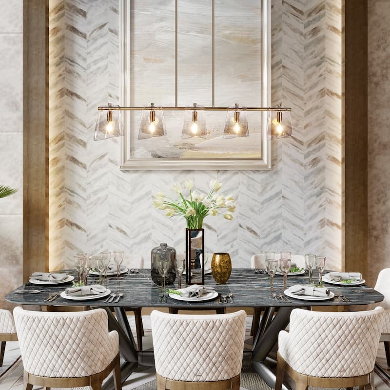 Modern 5-Light 41.5 IN Linear Chandelier Smoky Glass Kitchen Island Pendant Light - 41.5" W x 8" H