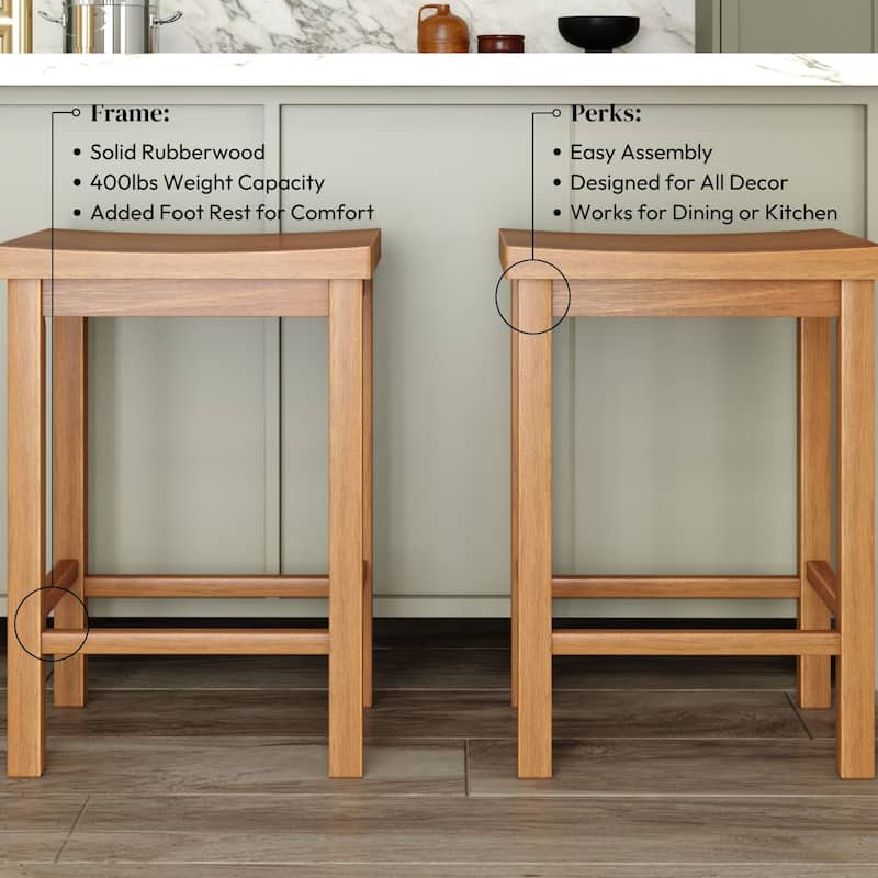Now Furniture Solid Wood Backless Saddle Seat Counter Height Stool