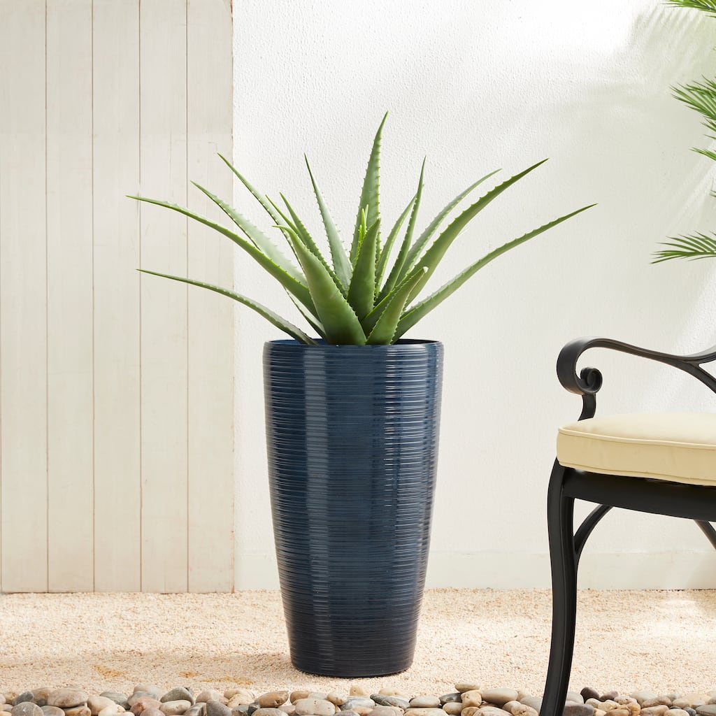 Glitzhome 22.5"H Oversized Set of 2 Turquoise Eco-Friendly Resin Stone Faux Ceramic Textured Tall Planters Porch Flowerpot