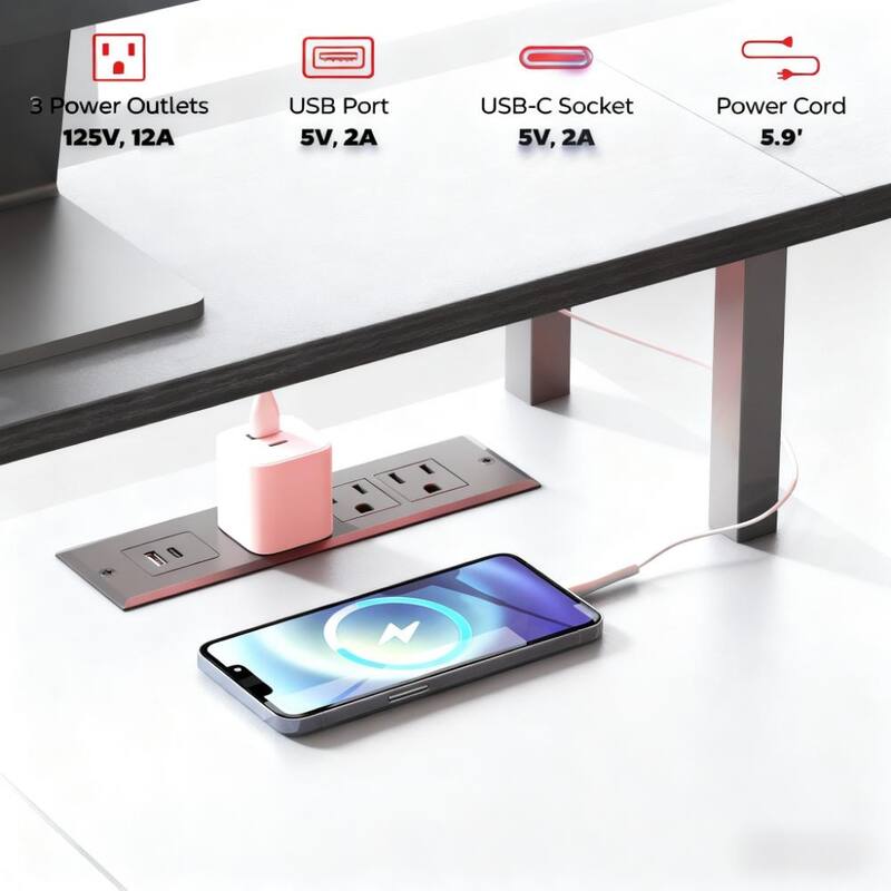 Computer Desk with File Cabinet and Fabric Drawers, Office Desk with Charging Station LED Lights and Monitor Stand