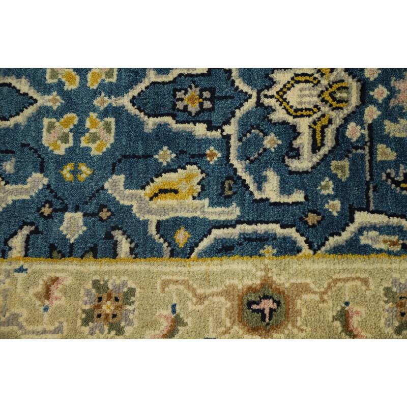 Hand Knotted Oriental 100% Wool Carpet Transitional All-Over Navy Blue & Blues Oushak Runner Rug - 9' 11'' X 2' 5''