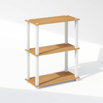29.6 in. Tall Beech/White Wood 3-Shelf Bookcase