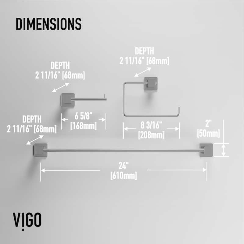 VIGO Meridian 3-Piece Bathroom Hardware Accessory Set with 24 in. Towel Bar, Toilet Paper Holder, Hand Towel Holder