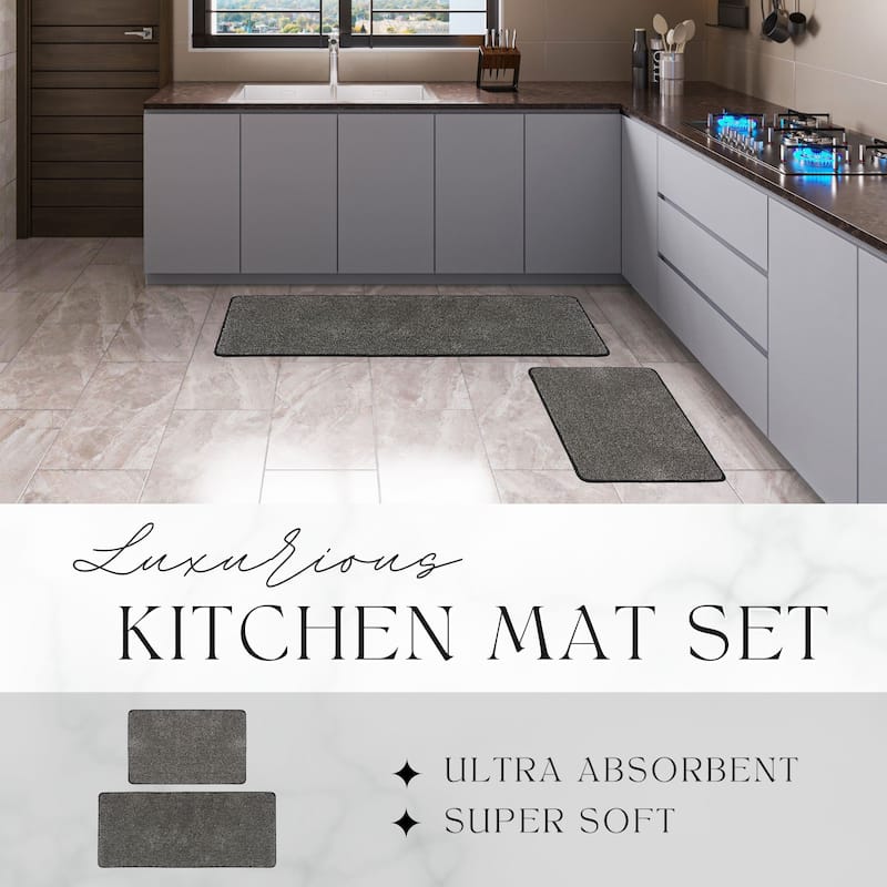 Luxurious Speckled Kitchen Rug Set - 20x32 & 20x48 Inches Kitchen Mats - 48"L x 20"W x 2/8"H
