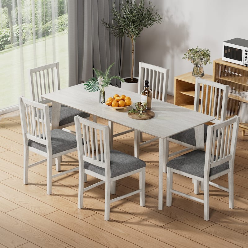 VECELO 5/7 Piece Farmhouse Dining Set 47" Kitchen Table Set Solid Wood Rectangular Dining Set for Small Spaces