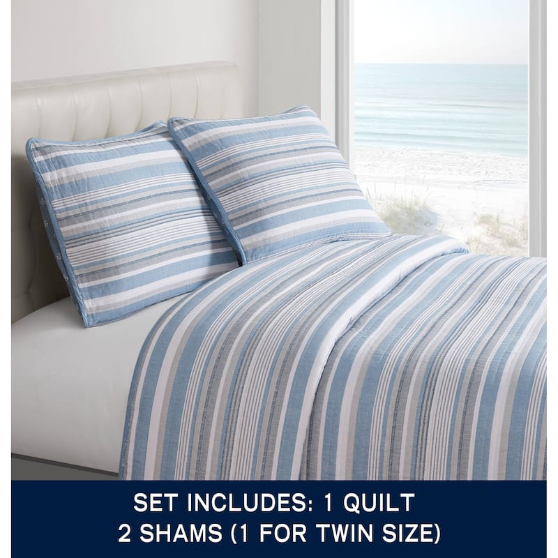 Nautica Jettison Cotton Reversible Blue Quilt Set