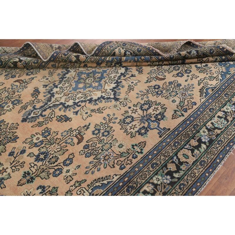 Hand Knotted Oriental 100% Wool Carpet Traditional Floral Peach Hamedan Area Rug - 9' 10'' X 6' 11''