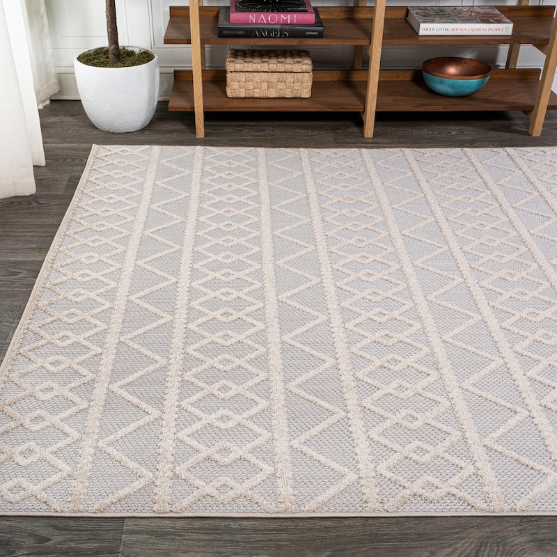 JONATHAN Y Ararat High-Low Pile Knotted Trellis Geometric Indoor/Outdoor Area Rug