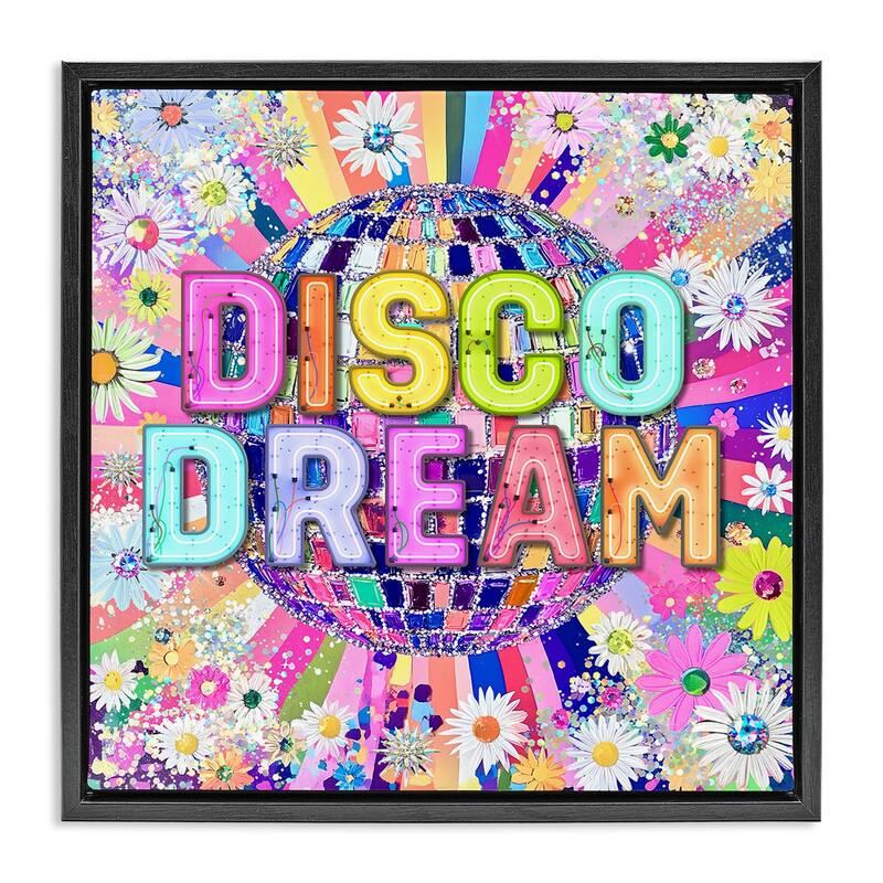 Stupell Vivid Disco Dream with Daisies Framed Floater Canvas Wall Art Design By Jess Stempel - 25 x 25 - Black
