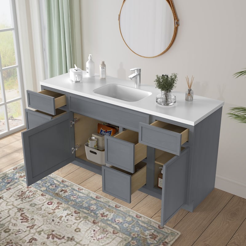 Vanity Art 66" Birch Freestanding Bathroom Vanity Cabinet without Top
