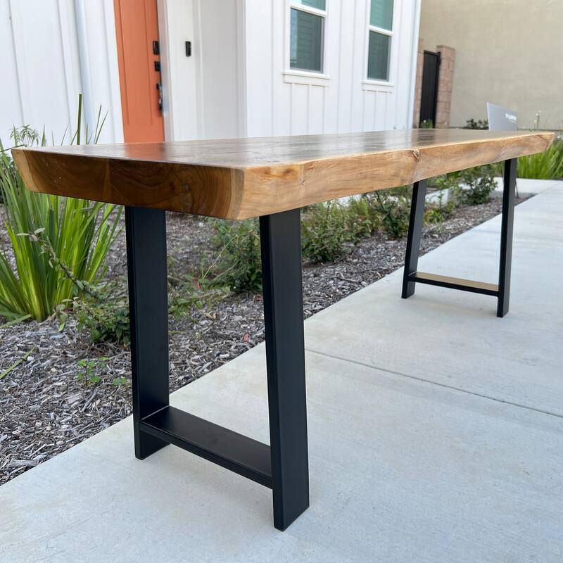 Greenage Pieced Teak Rectangle Bench Rustic Metal Seating Chair