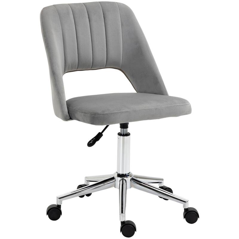 Modern Velvet Swivel Armless Desk Chair with Hollow Back Design