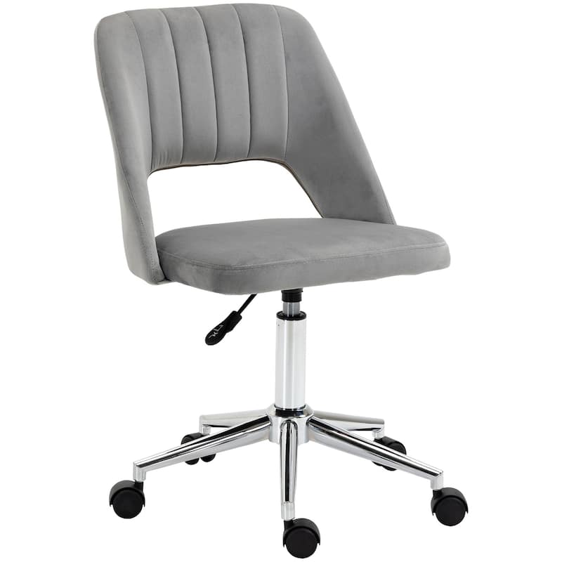 Velvet Mid Back Home Office Chair with Wheels, Ergonomic Study Seat, Upholstered Tufted Chairs with Hollow Back Design - N/A - Gray