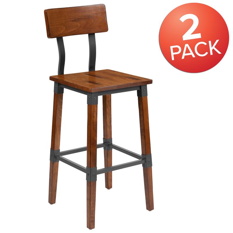 2 Pack Commercial Grade Rustic Industrial Style Wood Dining Barstool