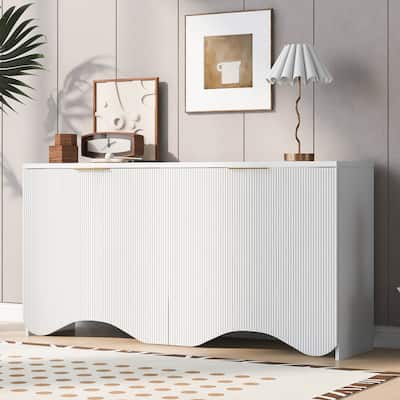Four-Door Cabinet Buffet with Vertical Stripes and Wavy Design for Dining room, Living room