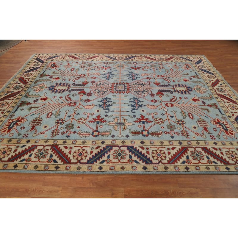 Light Blue Heriz Serapi Indian Area Rug Hand-Knotted Wool Carpet - 7'9" x 9'9"