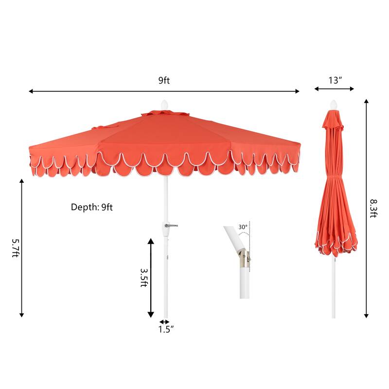 9ft Fringe Patio Umbrella Auto-Tilt, Crank, by JONATHAN Y