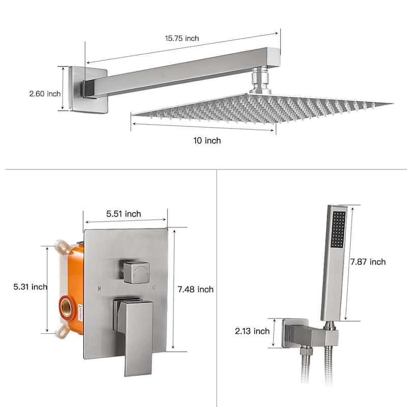 10" Square Bathroom Shower Combo Set - 19.09"D x 14.96"H x 13.98"W