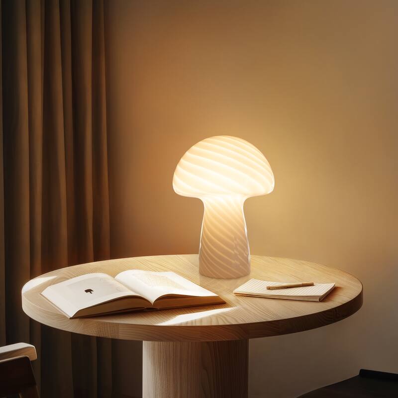 Brightech Mushroom 12.75 in. White Modern & Contemporary LED Bedside Table Lamp with Frosted White Glass Shade