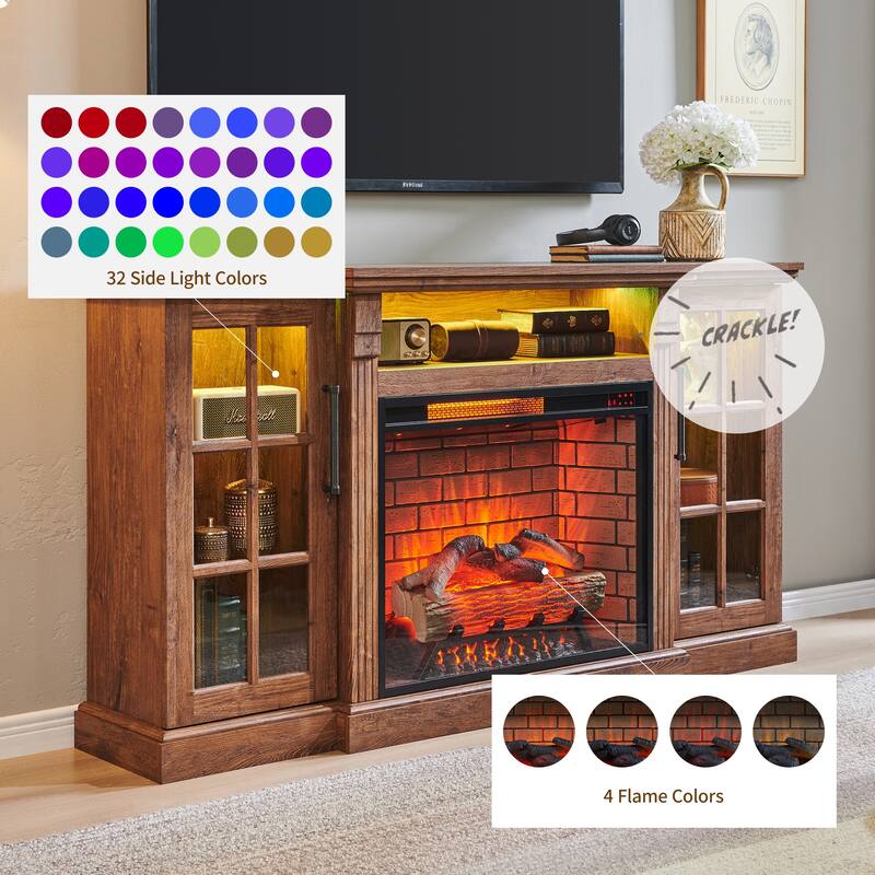 65" Fireplace TV Stand for TVs up to 75", with 28" Electric Fireplace and LED Light