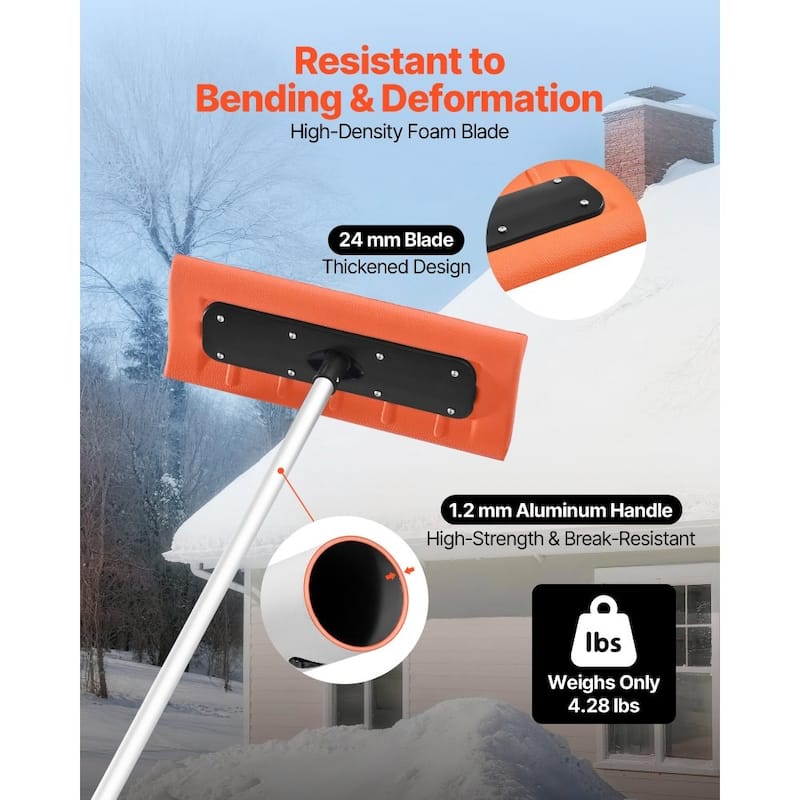 17.7-Inch Foam Blade Roof Snow Rake with Adjustable Aluminum Handle for Easy Snow Removal - 88.58-221.26 x 17.72 x 6.30 in