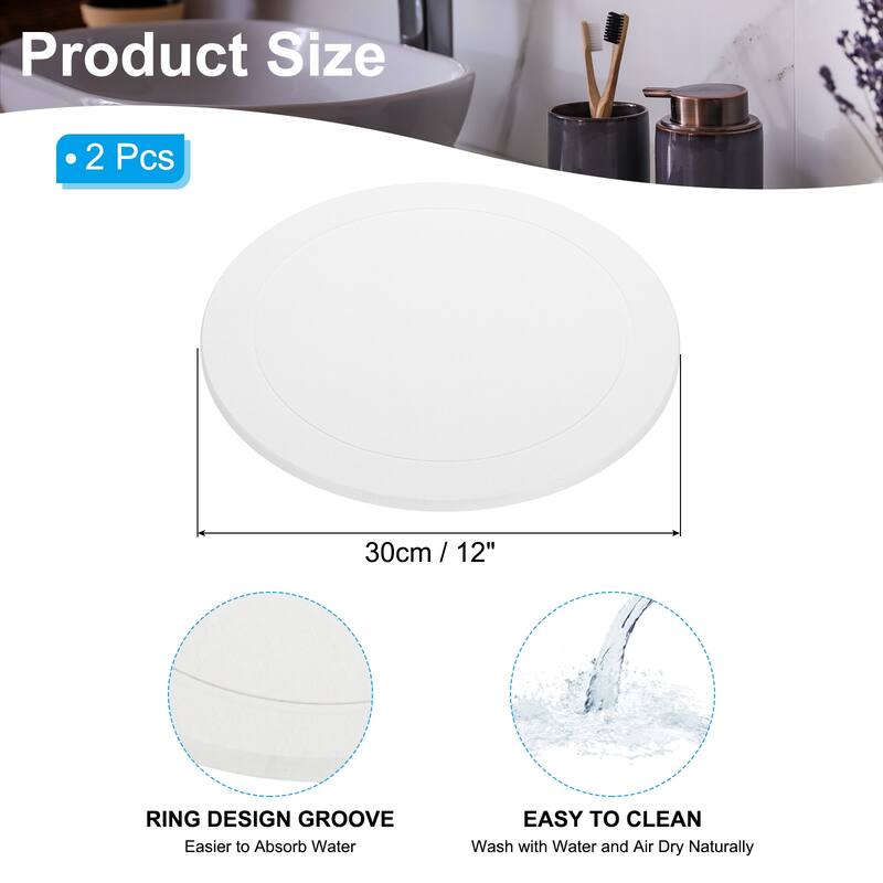 2 Pack Round Diatomite Drink Coasters - Ash White - 12Inch
