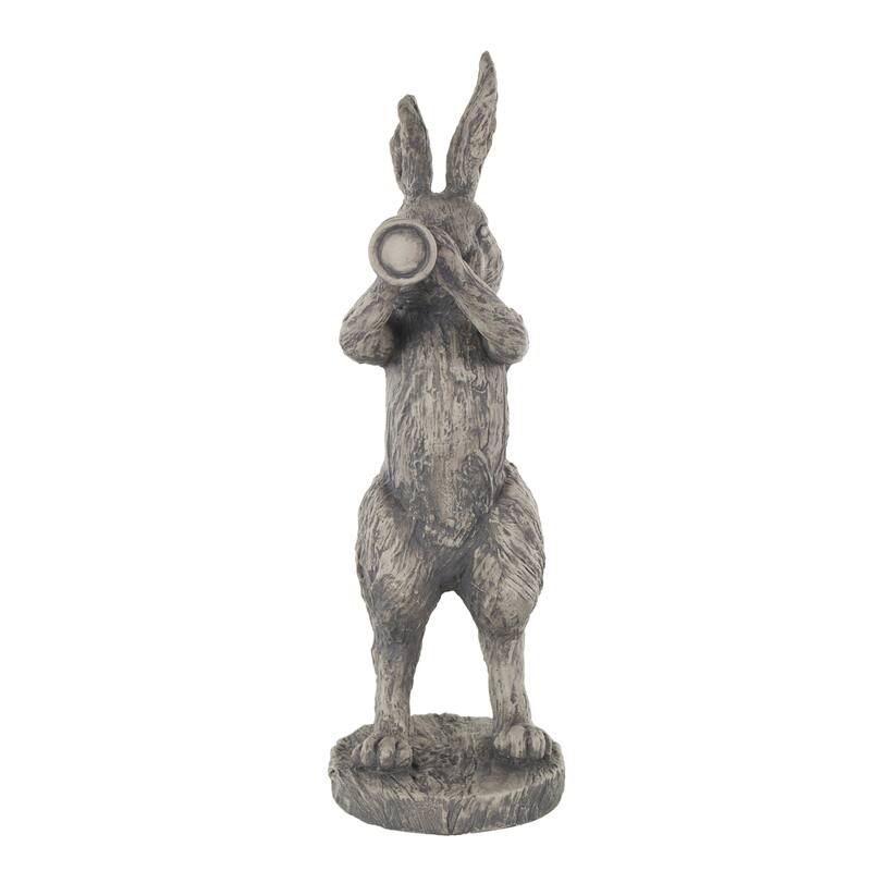 Polystone Rabbit Textured Sculpture with Telescope - Gray - Roche River Decor - 12"W x 8"L x 22"H