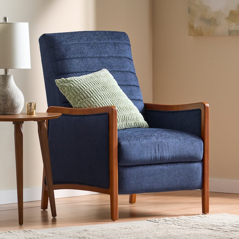 Roomfitters Mid Century Modern Fabric Channel Stitch Wood Pushback Recliner, Elegant Recliner for Living Room