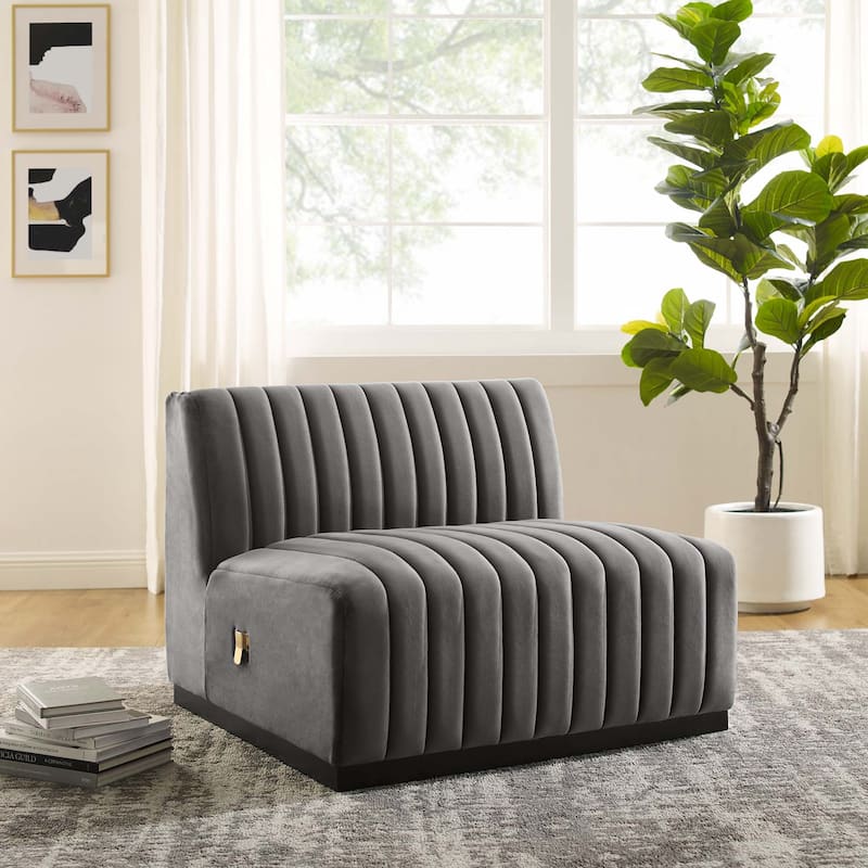 Conjure Channel Tufted Performance Velvet Armless Chair - Black Gray