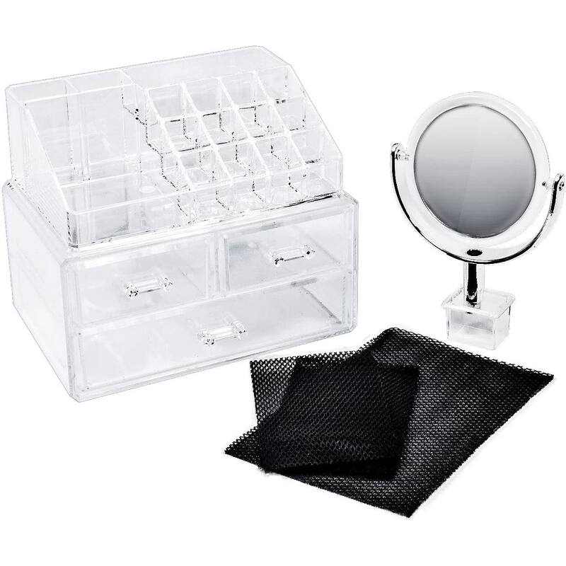 Sorbus Acrylic Cosmetic Makeup and Jewelry Storage Case Display with Removable Magnifying Mirror - 9.25" L x 6.25" W x 14.75"