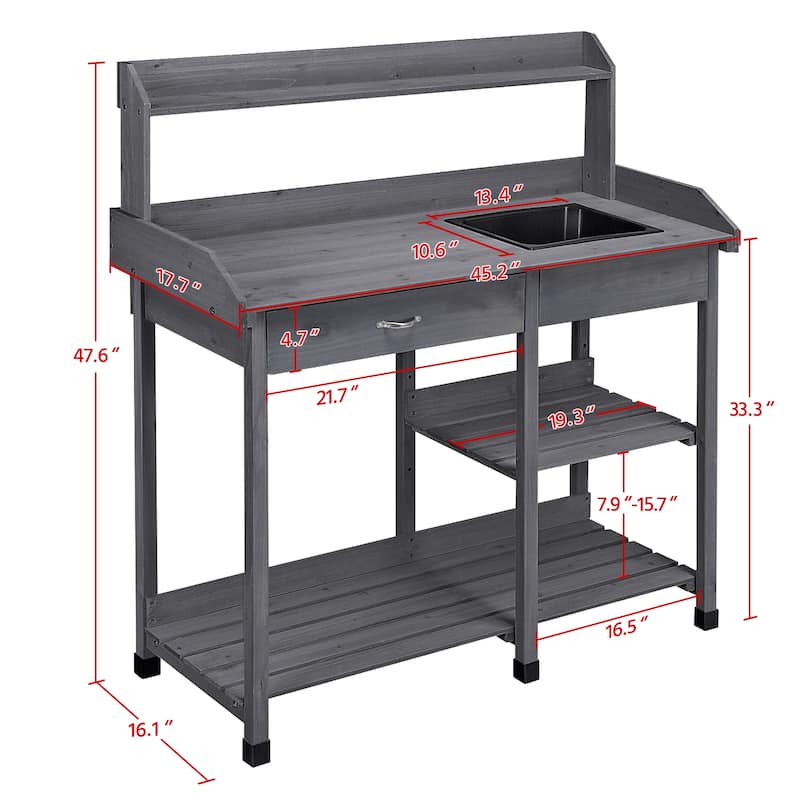 Yaheetech Garden Potting Bench Planting Bench with Sink Drawer Rack