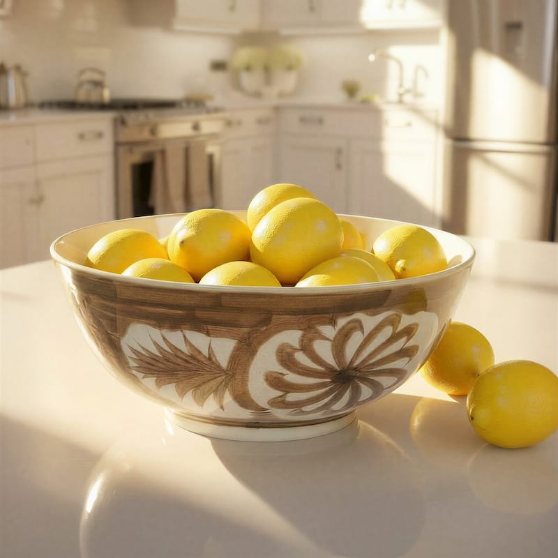 Hand Painted Stoneware Bowl with Floral Design
