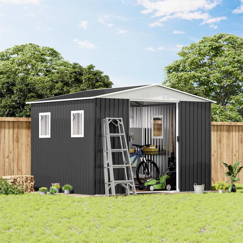 12FTx10FT Outdoor Storage Garden Shed With 4 Windows - Grey