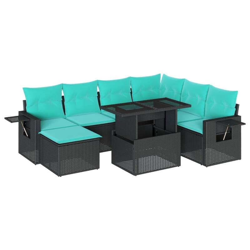 vidaXL Patio Sofa Set with Cushions Table and Couches 8 Piece Poly Rattan - 24.4 x 24.4 x 27.2