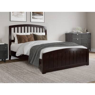 Full Platform Bed - Low Profile Wood Bed Frame with Footboard - Modern Bedroom Furniture