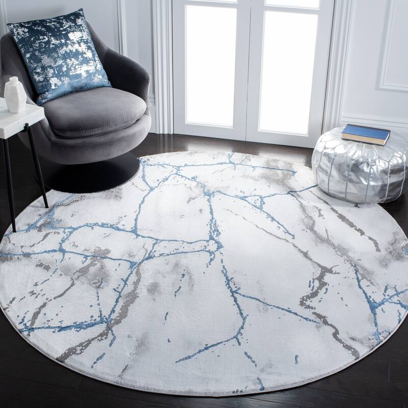 SAFAVIEH Craft Miyase Modern Abstract Rug - 4' Round - Ivory Grey/Blue