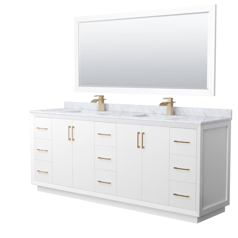 Wyndham Collection WCF414184D-NAT-UNSM70 Strada 84" Free Standing - White / Satin Bronze Hardware