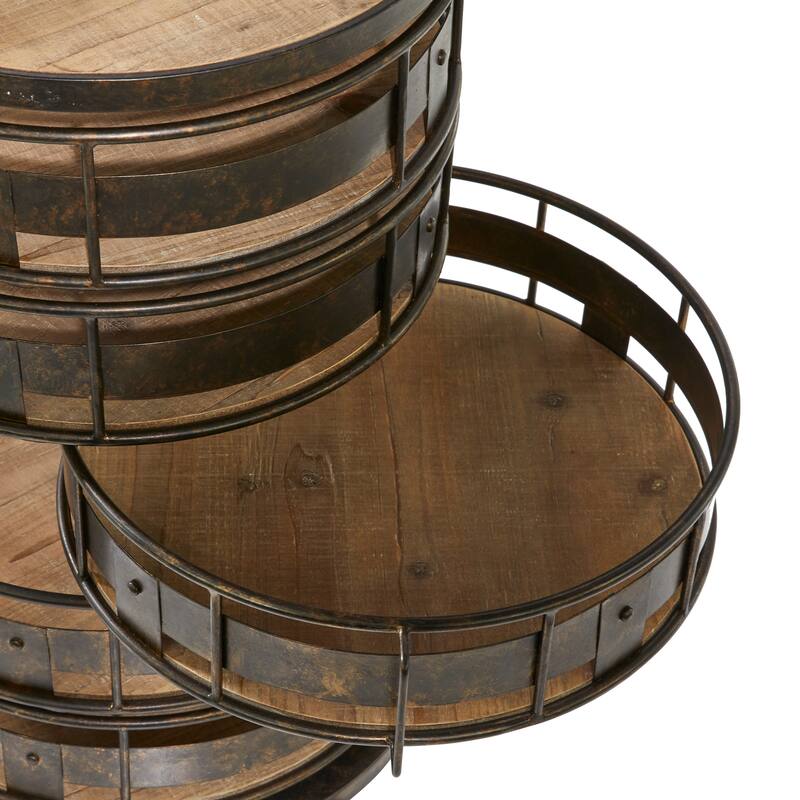 Metal Kitchen Rolling Circular 6 Shelf Storage Cart with Adjustable Shelves - Brown - Roche River Decor - 17"W x 17"L x 28"H