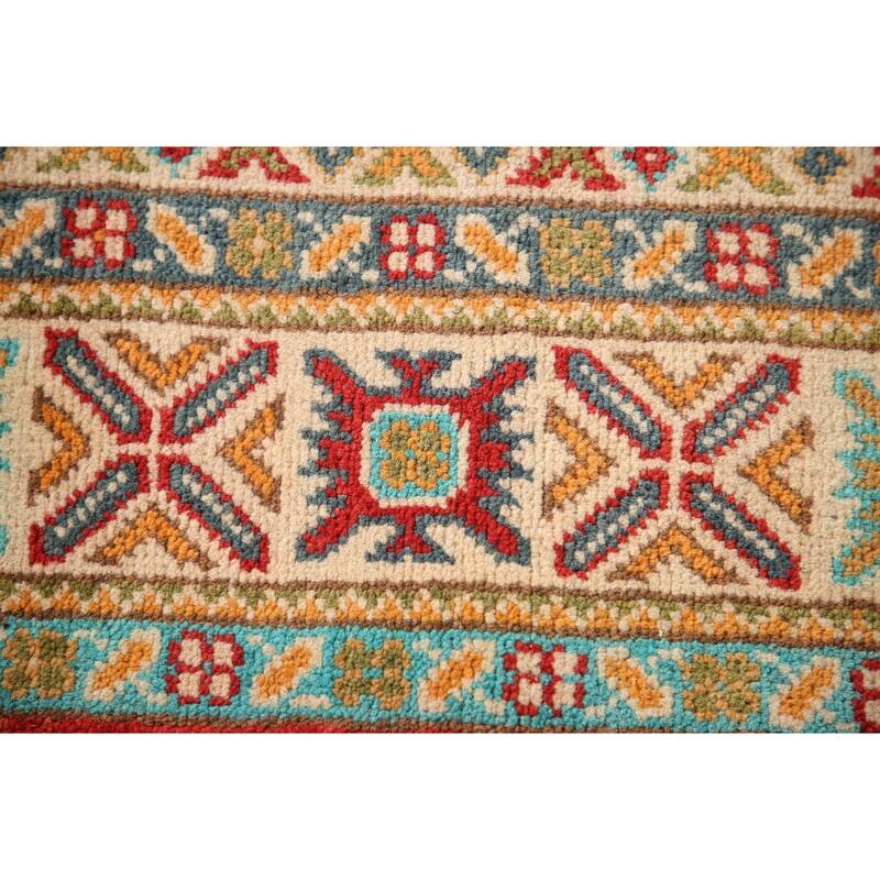 Kazak Rug Hand-Knotted Geometric Red Wool Carpet - 3'3"x 4'10"