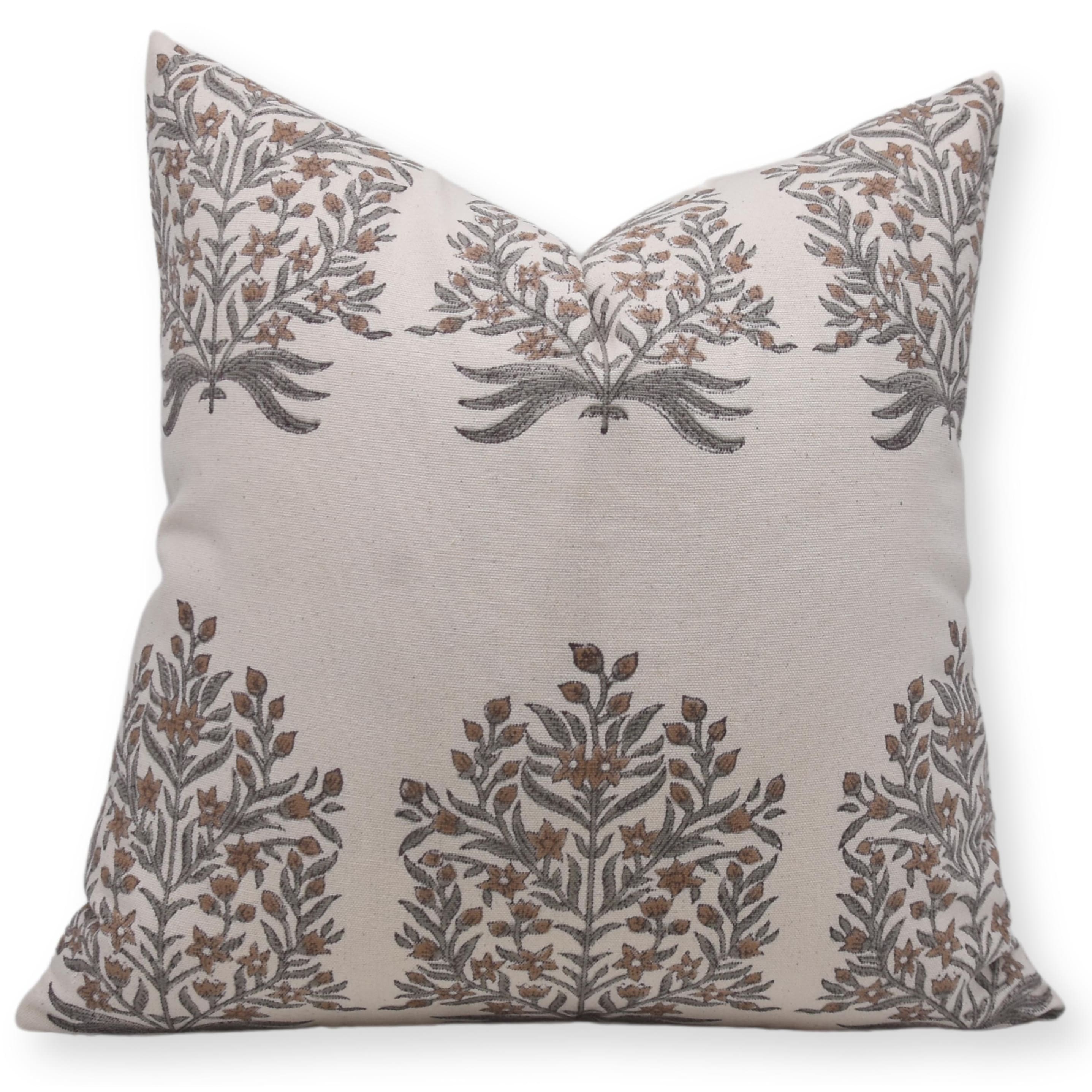 Fabdivine Sustainable Cotton Block Print Floral Pillow Cover Boho Accent, Vridavan