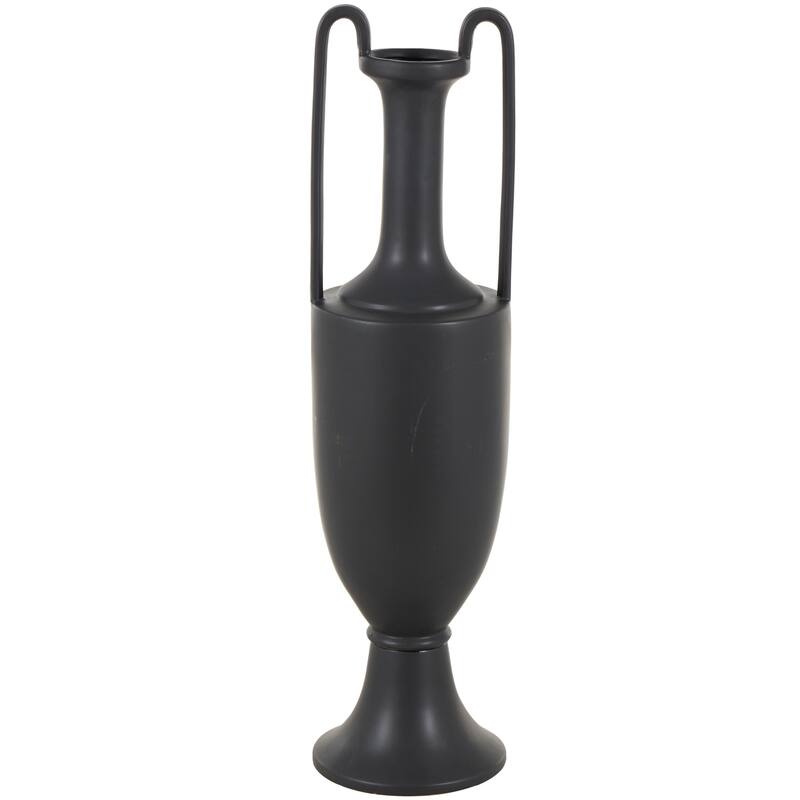 Ceramic Fluted Urn Shaped Vase with Arch Handles - Black or White - Roche River Decor - Black