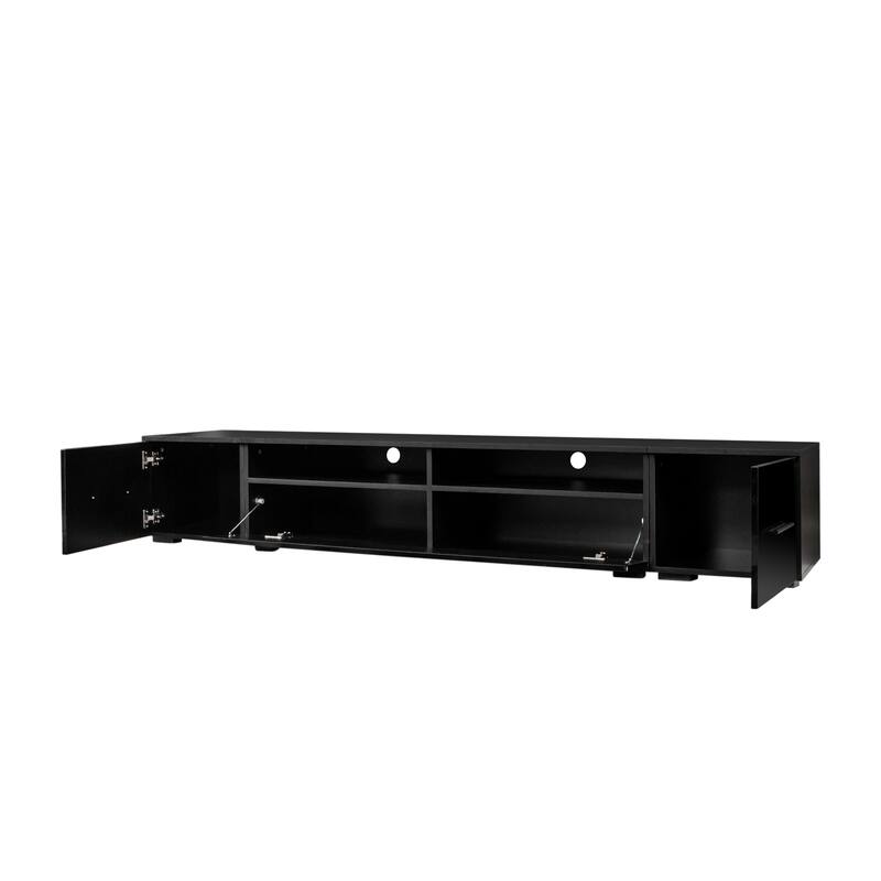 Black Modern TV Stand with Color Changing LED Lights and Extendable