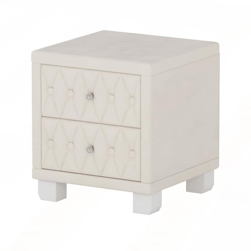 Elegant Velvet Nightstand with 2 Drawers and Crystal Handle